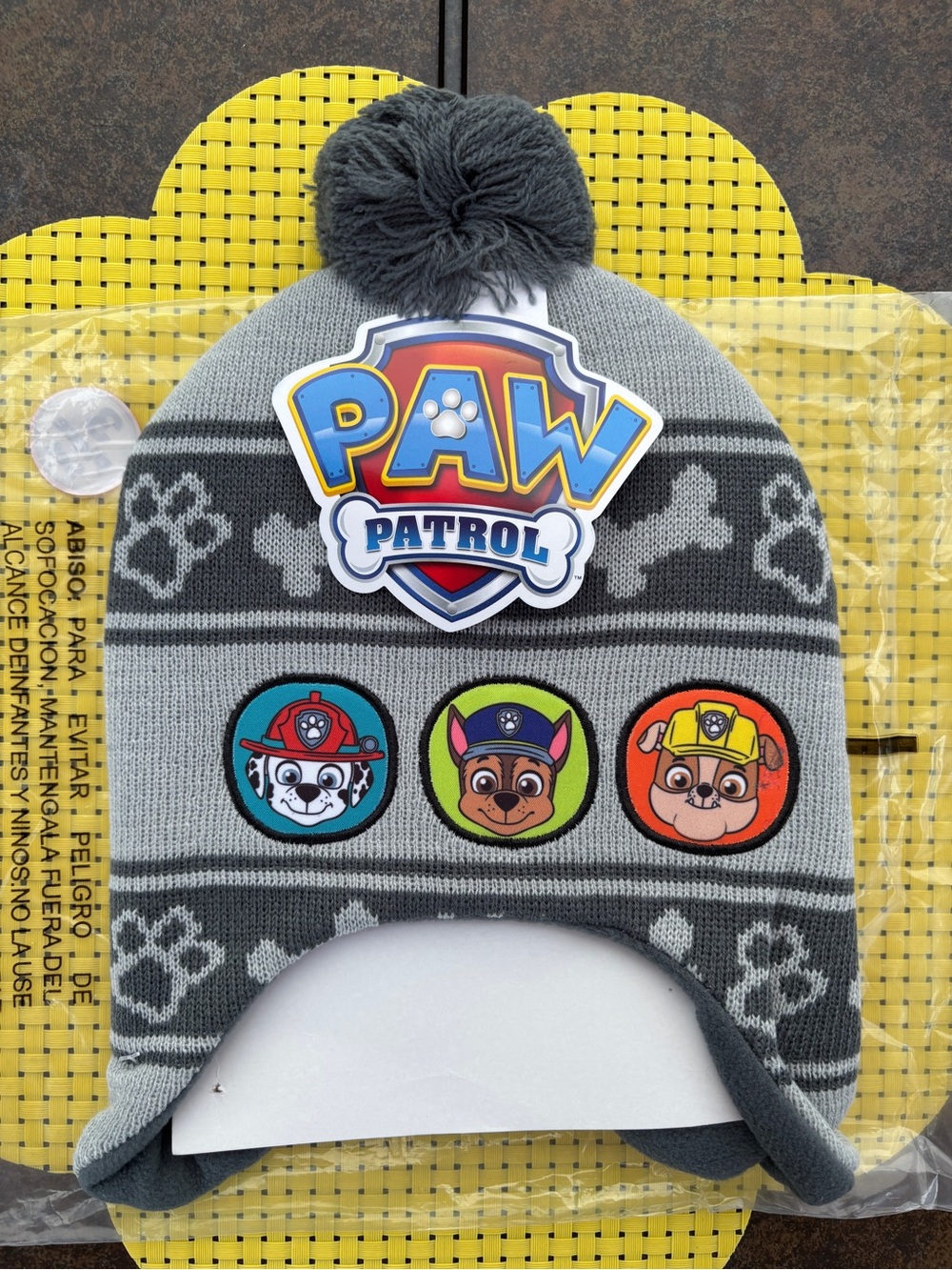 Nickelodeon Paw Patrol Gray Knit Beanie and mittens 2 piece set with Logo Patch
